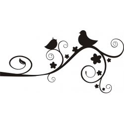 Oiseaux sur branche fleurs - Sticker autocollant