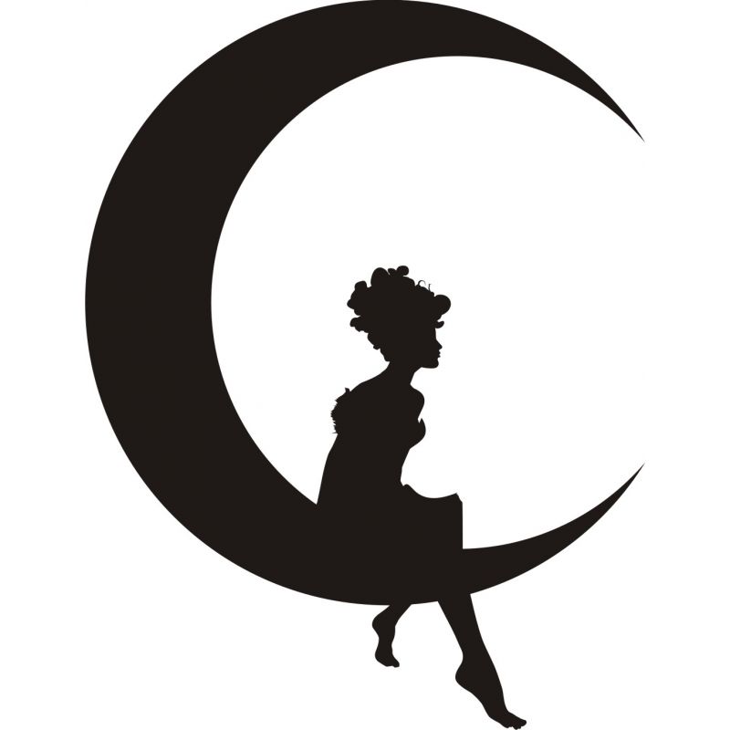 Silhouette Fée assise sur la lune - Sticker autocollant