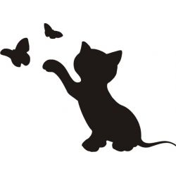 Chat jouant avec des papillons - Sticker autocollant