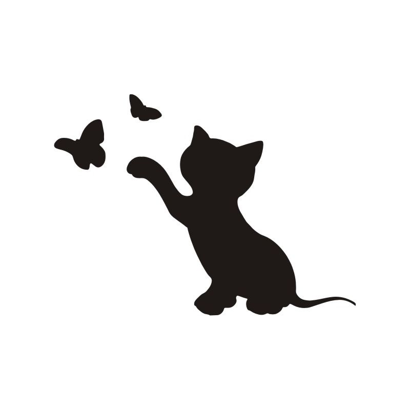 Chat jouant avec des papillons - Sticker autocollant