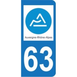 Sticker immatriculation 63 - Puy de Dôme - Nouvelle région Auvergne-Rhône-Alpes