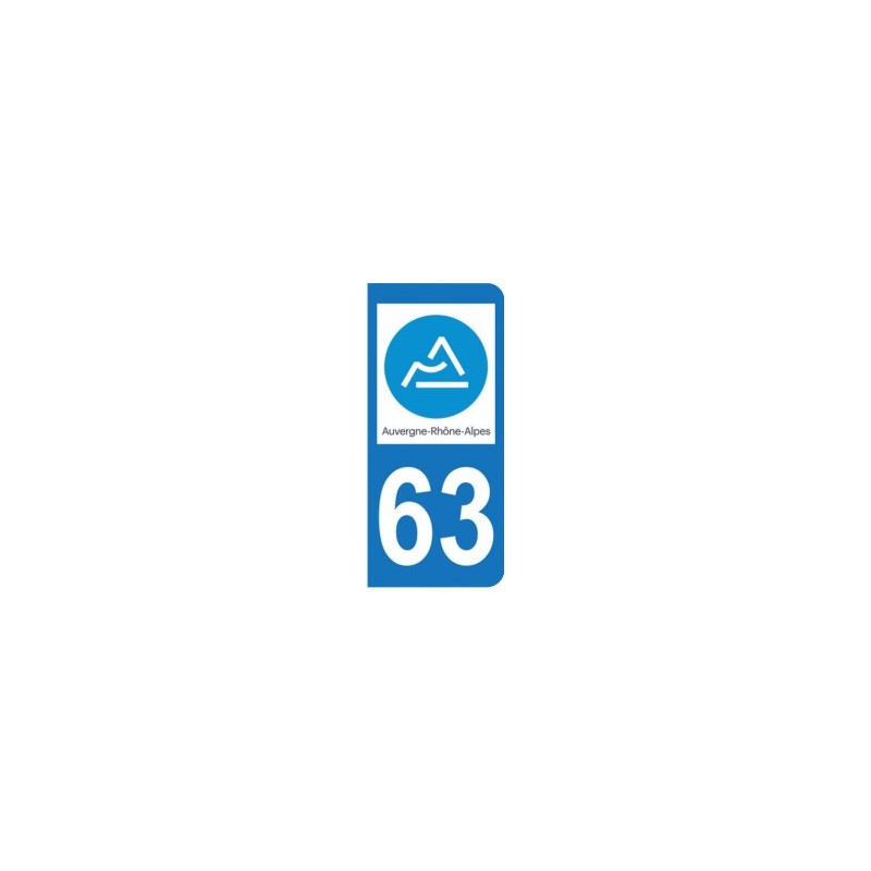 Sticker immatriculation 63 - Puy de Dôme - Nouvelle région Auvergne-Rhône-Alpes