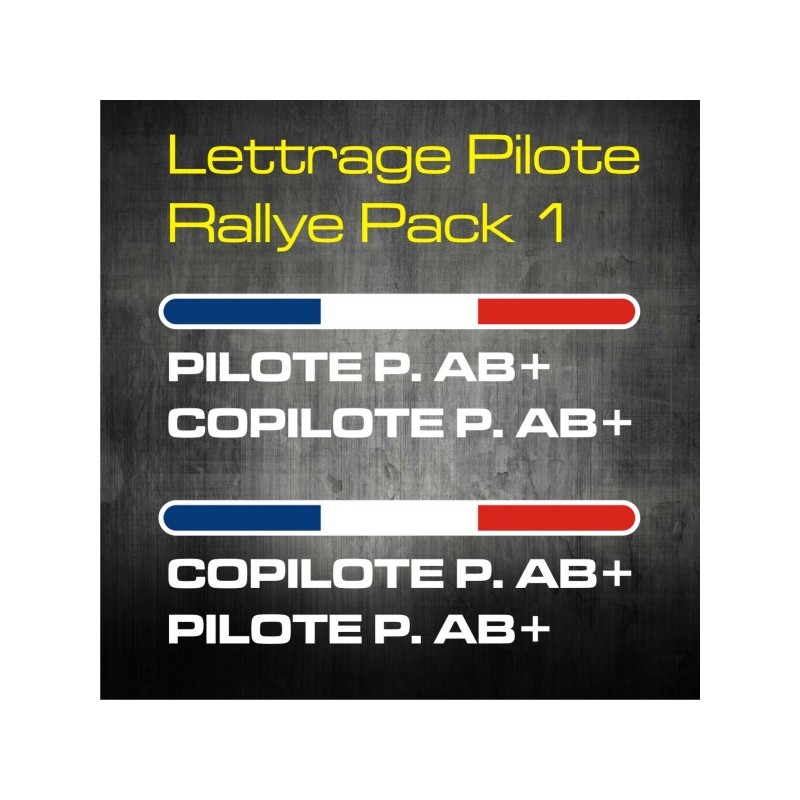 Lettrage Pilote Rallye Pack 1 - personnalisable